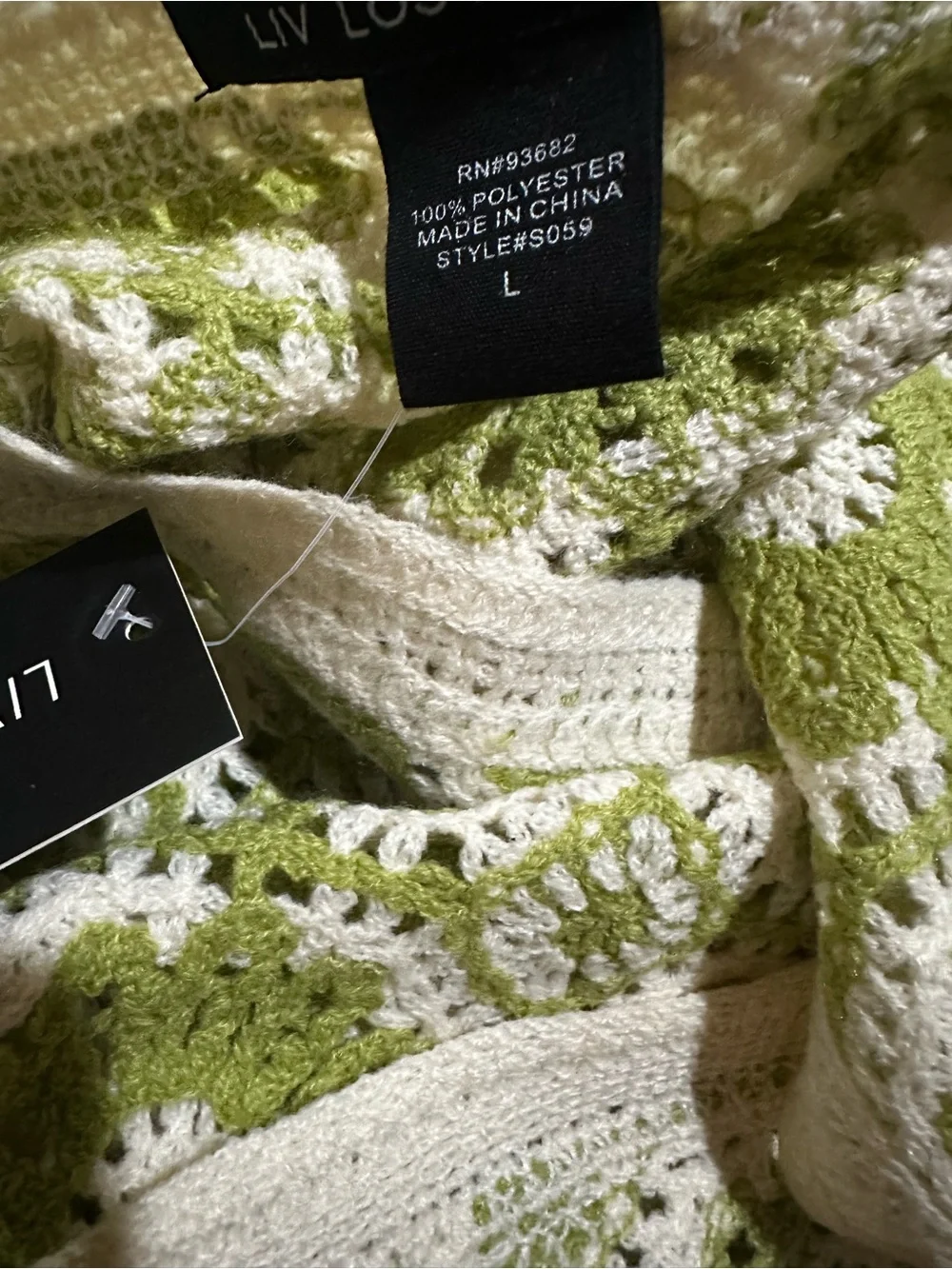 LIV LOS ANGELES Olive Green & Cream Crochet Vest - Size L